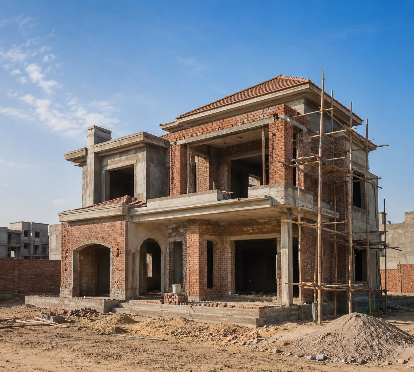 Custom residential home under construction